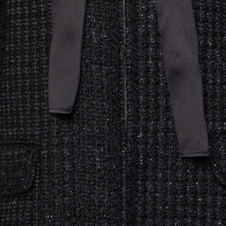 Pre Owned CH Carolina Herrera Black Lurex Tweed Mid Length Coat M