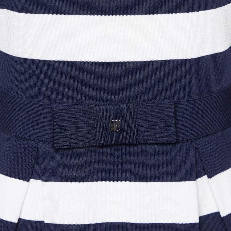 Pre Owned CH Carolina Herrera Navy Blue/White Striped Knit Peplum Top S