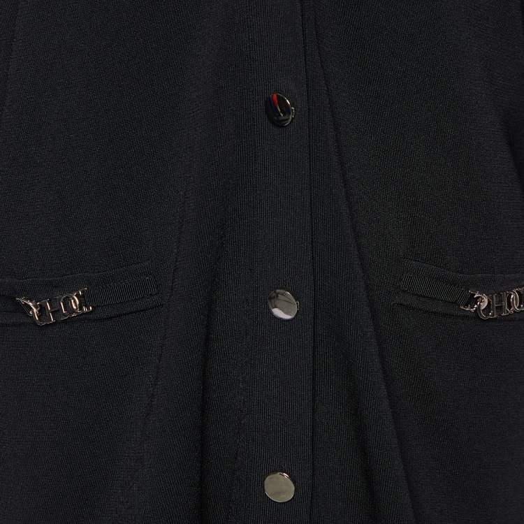 Pre Owned CH Carolina Herrera Black Knit Button Front Cardigan L
