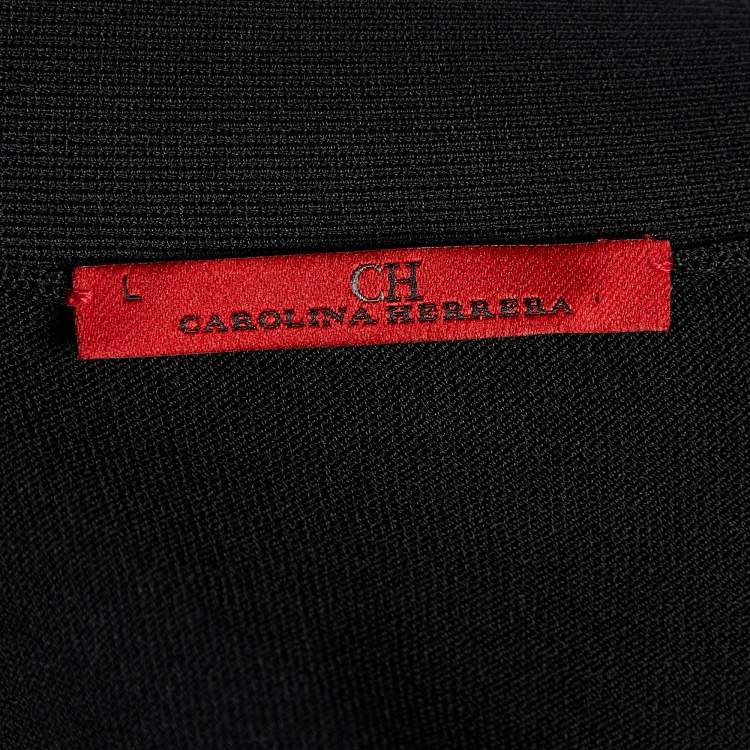 Pre Owned CH Carolina Herrera Black Knit Button Front Cardigan L