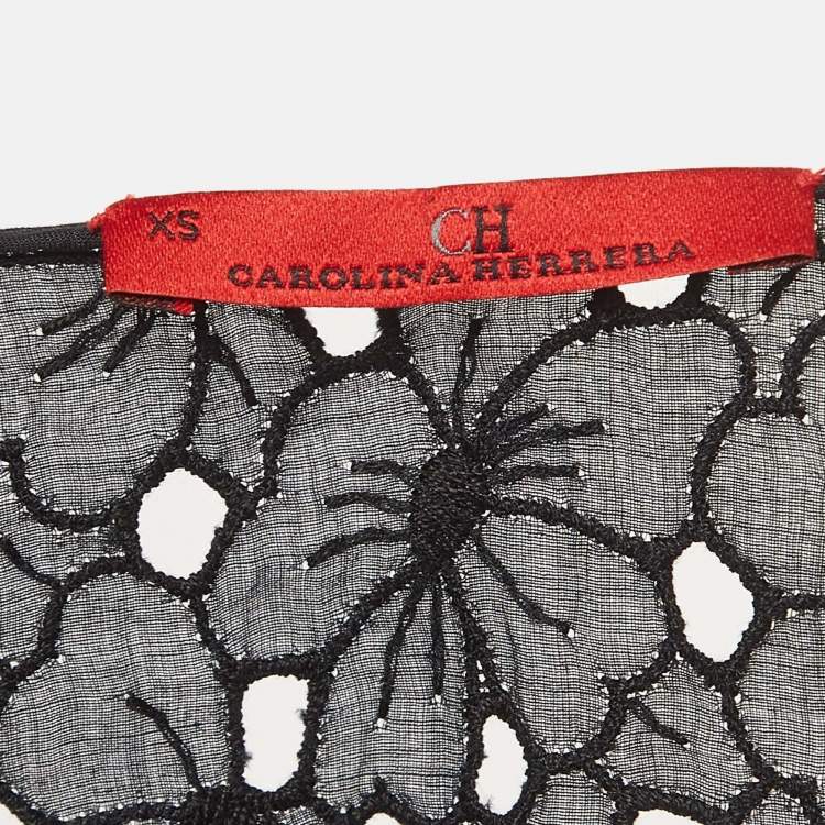 Pre Owned CH Carolina Herrera Black Floral Lace Oversized Kaftan Top XS