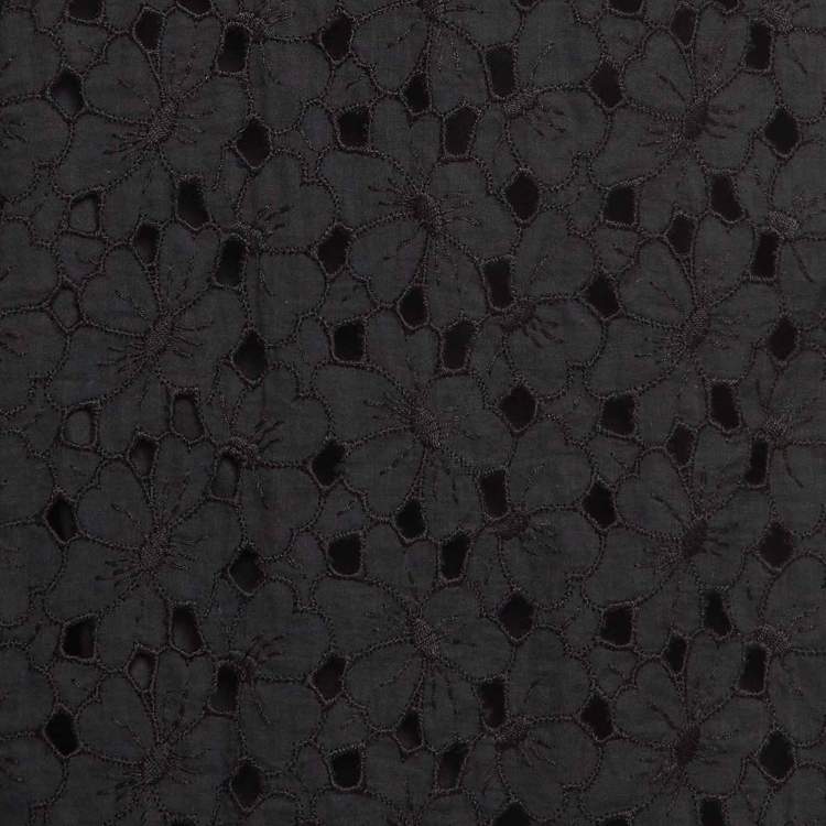 Pre Owned CH Carolina Herrera Black Floral Lace Oversized Kaftan Top XS