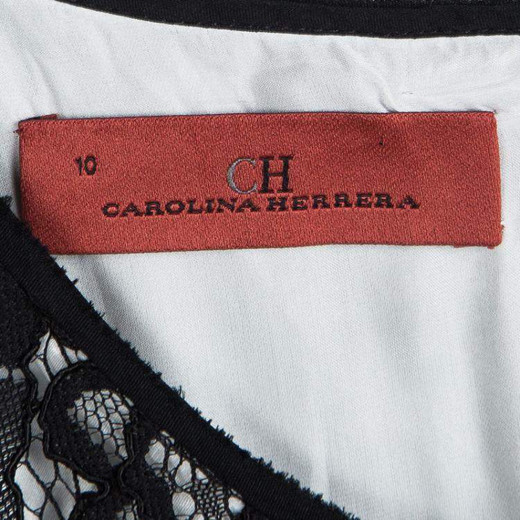 Pre Owned CH Carolina Herrera Monochrome Lace and Tweed  Sleeveless Dress L