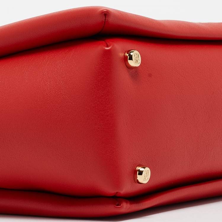Pre Owned CH Carolina Herrera Red Leather Small Initials Insignia Soft Bucket Crossbody Bag