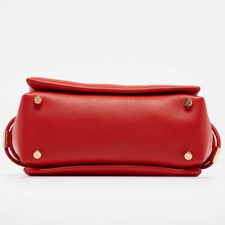 Pre Owned CH Carolina Herrera Red Leather Small Initials Insignia Soft Bucket Crossbody Bag