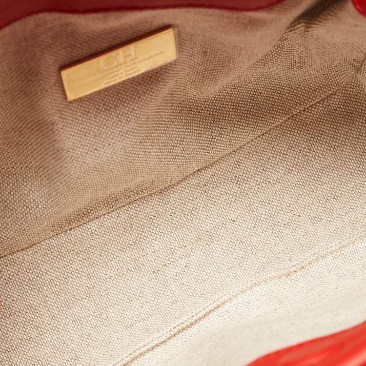 Pre Owned CH Carolina Herrera Red Leather Small Initials Insignia Soft Bucket Crossbody Bag