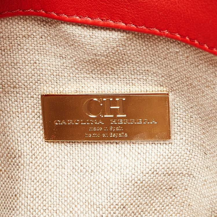 Pre Owned CH Carolina Herrera Red Leather Small Initials Insignia Soft Bucket Crossbody Bag