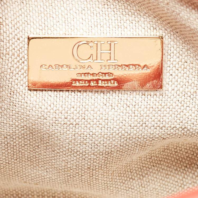 Pre Owned CH Carolina Herrera Red Leather Small Initials Insignia Soft Bucket Crossbody Bag