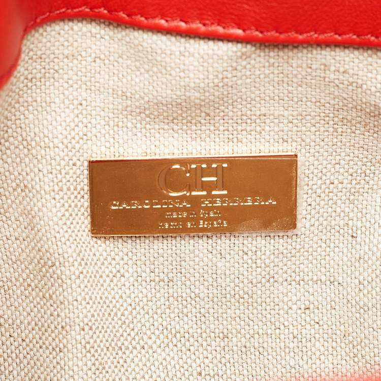 Pre Owned CH Carolina Herrera Red Leather Small Initials Insignia Soft Bucket Crossbody Bag