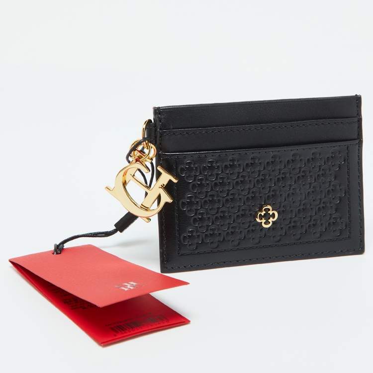 Pre Owned CH Carolina Herrera Black Monogram Embossed Leather Card Holder