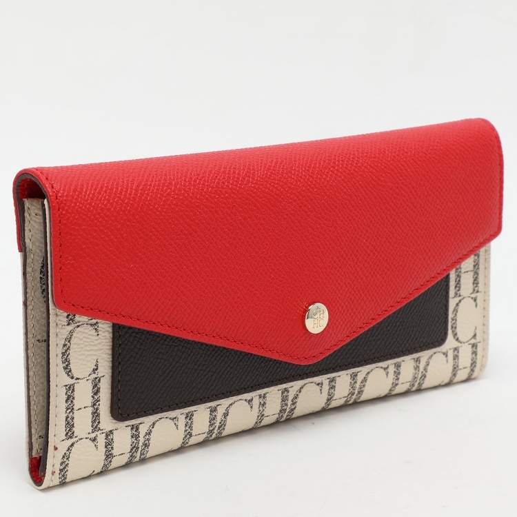 Pre Owned CH Carolina Herrera Multicolor Monogram Coated Canvas and Leather Trifold Wallet