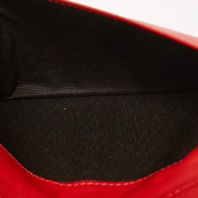 Pre Owned CH Carolina Herrera Red Monogram Embossed Leather Trifold Wallet