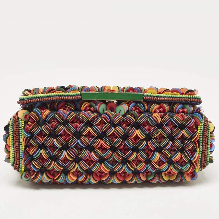 Pre Owned CH Carolina Herrera Multicolor Beads Bimba Flap Shoulder Bag