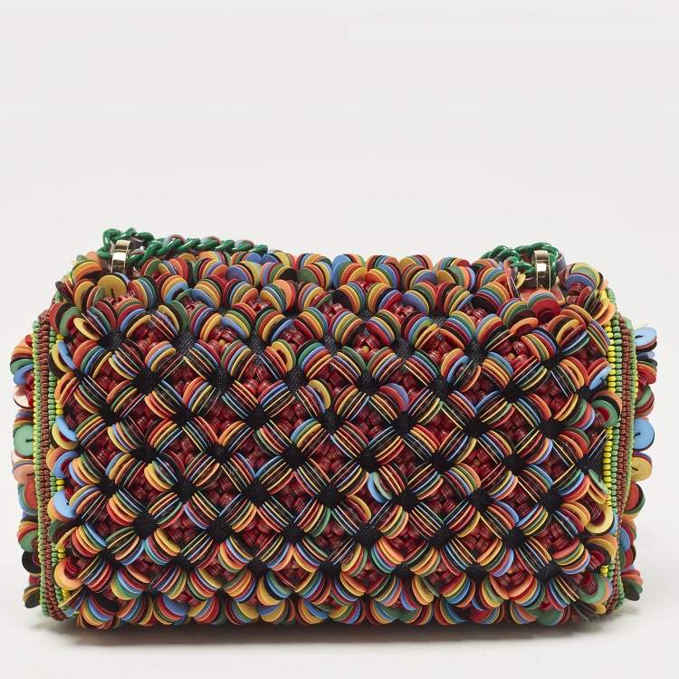 Pre Owned CH Carolina Herrera Multicolor Beads Bimba Flap Shoulder Bag