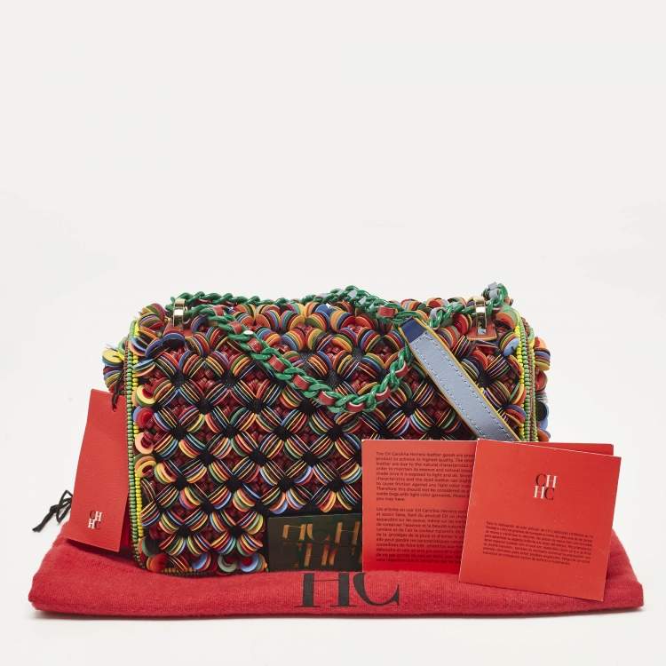 Pre Owned CH Carolina Herrera Multicolor Beads Bimba Flap Shoulder Bag