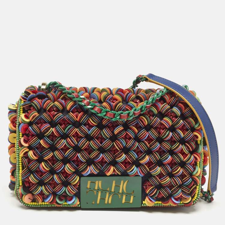 Pre Owned CH Carolina Herrera Multicolor Beads Bimba Flap Shoulder Bag