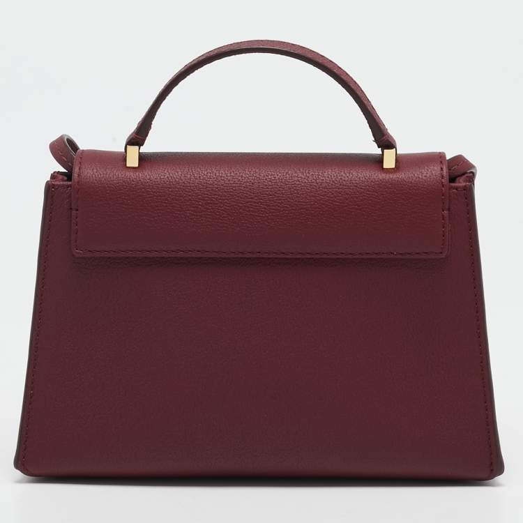 Pre Owned CH Carolina Herrera Burgundy Leather Mini Doma Insignia Satchel