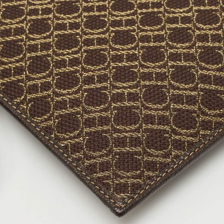 Pre Owned CH Carolina Herrera Brown Monogram Canvas and Leather Zip Pouch