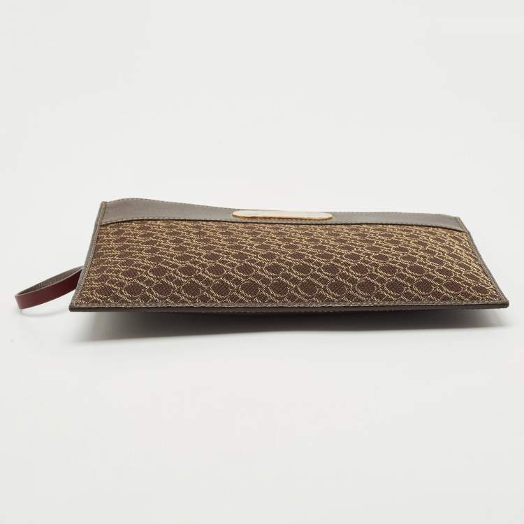 Pre Owned CH Carolina Herrera Brown Monogram Canvas and Leather Zip Pouch