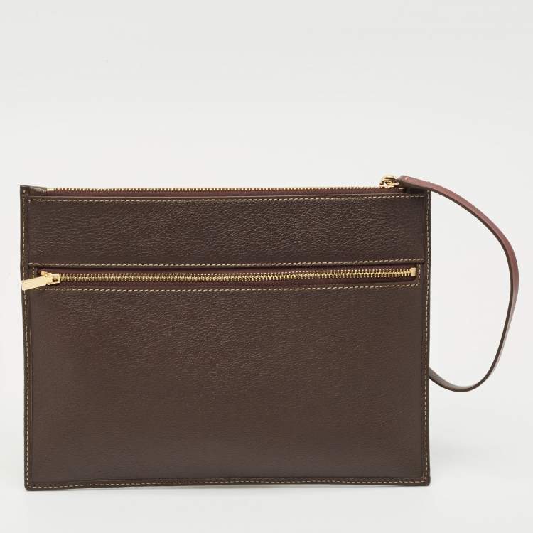 Pre Owned CH Carolina Herrera Brown Monogram Canvas and Leather Zip Pouch