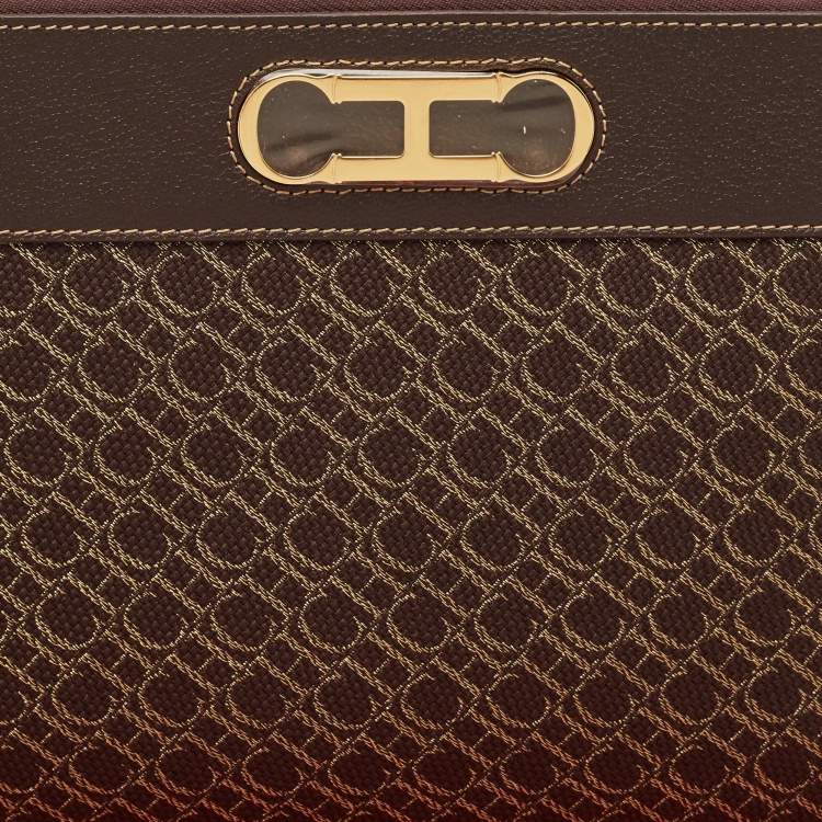 Pre Owned CH Carolina Herrera Brown Monogram Canvas and Leather Zip Pouch