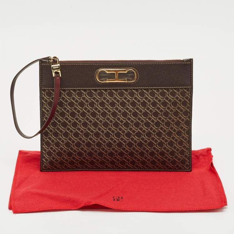 Pre Owned CH Carolina Herrera Brown Monogram Canvas and Leather Zip Pouch