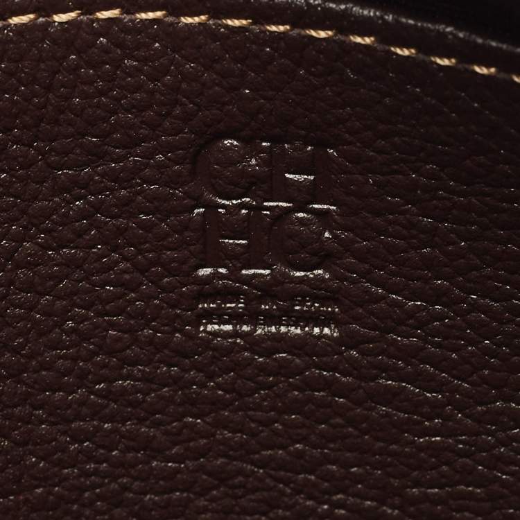 Pre Owned CH Carolina Herrera Brown Monogram Canvas and Leather Zip Pouch