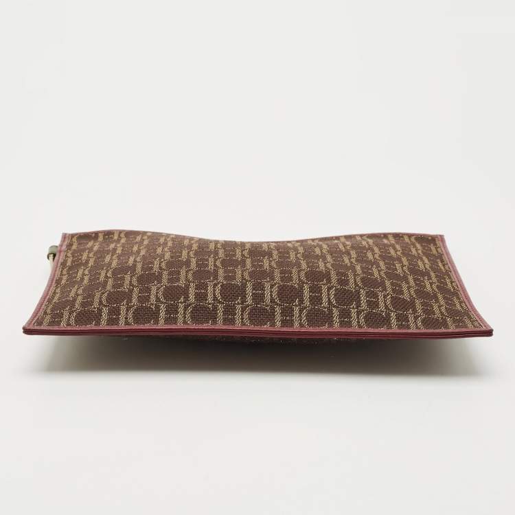 Pre Owned CH Carolina Herrera Brown/Gold Monogram Canvas Pouch