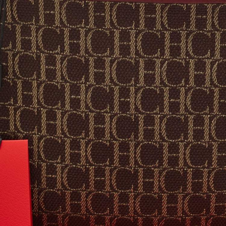 Pre Owned CH Carolina Herrera Brown/Gold Monogram Canvas Pouch