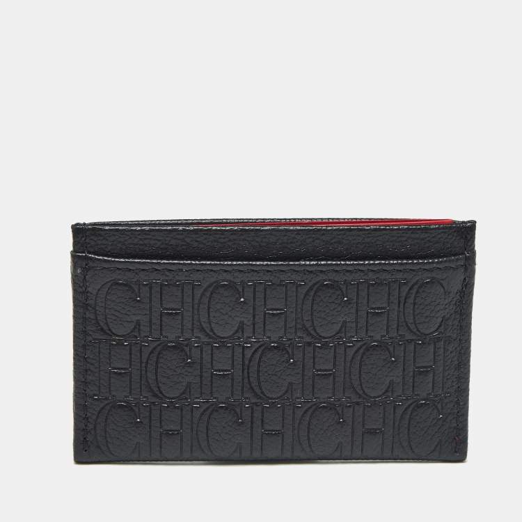 Pre Owned CH Carolina Herrera Black Monogram Leather Card Holder 