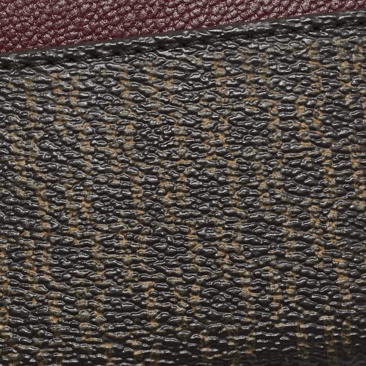 Pre Owned CH Carolina Herrera Brown/Burgundy Monogram Coated Canvas and Leather Card Holder