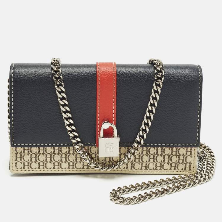 Pre Owned CH Carolina Herrera Multicolor Monogram Coated Canvas and Leather Wallet On Chain