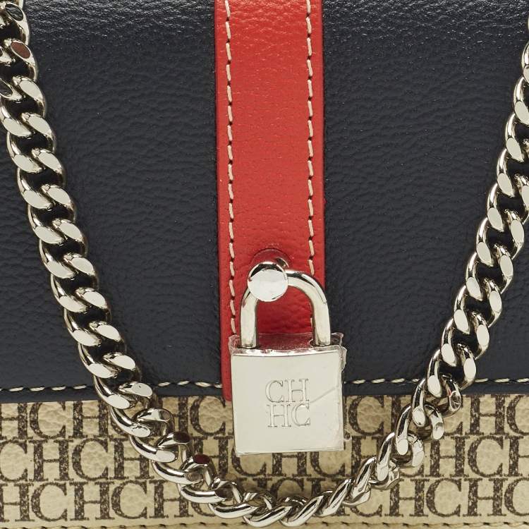 Pre Owned CH Carolina Herrera Multicolor Monogram Coated Canvas and Leather Wallet On Chain