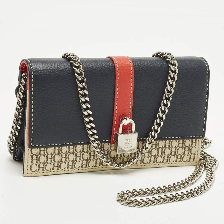 Pre Owned CH Carolina Herrera Multicolor Monogram Coated Canvas and Leather Wallet On Chain