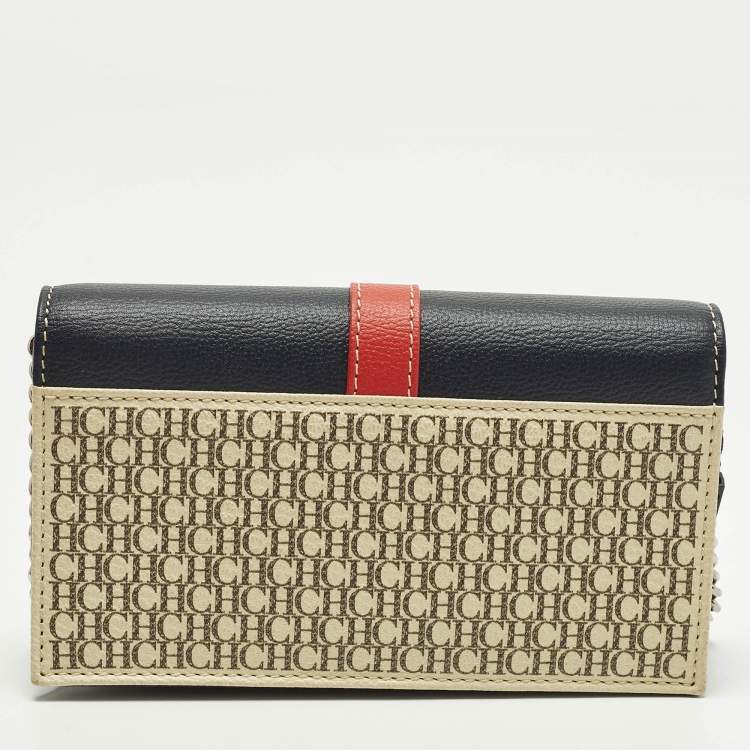Pre Owned CH Carolina Herrera Multicolor Monogram Coated Canvas and Leather Wallet On Chain
