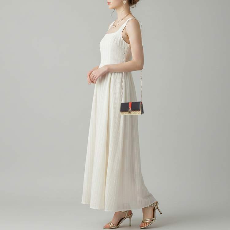 Pre Owned CH Carolina Herrera Multicolor Monogram Coated Canvas and Leather Wallet On Chain