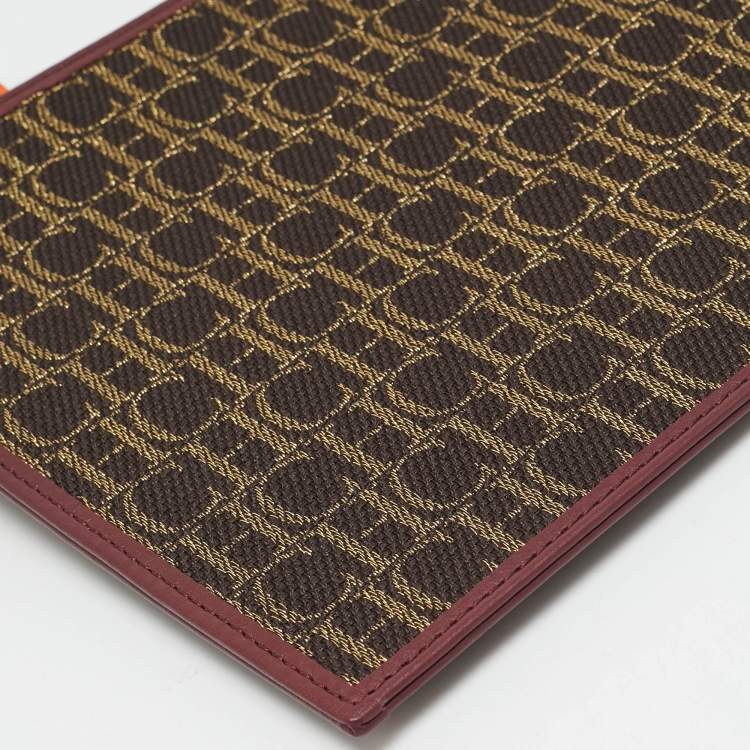 Pre Owned CH Carolina Herrera Continental Brown/Burgundy Monogram Canvas and Leather Pouch