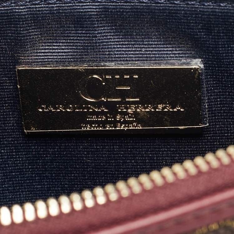 Pre Owned CH Carolina Herrera Continental Brown/Burgundy Monogram Canvas and Leather Pouch
