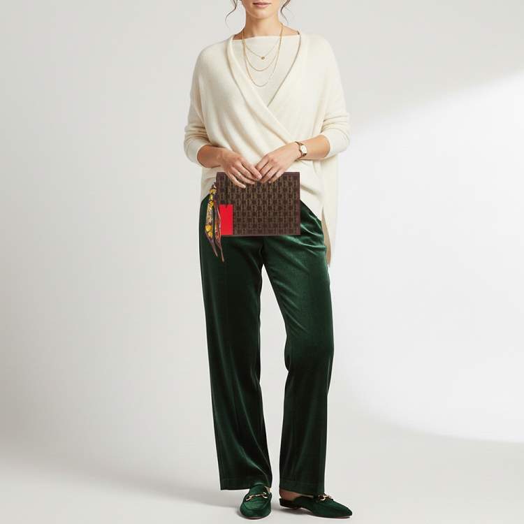 Pre Owned CH Carolina Herrera Continental Brown/Burgundy Monogram Canvas and Leather Pouch