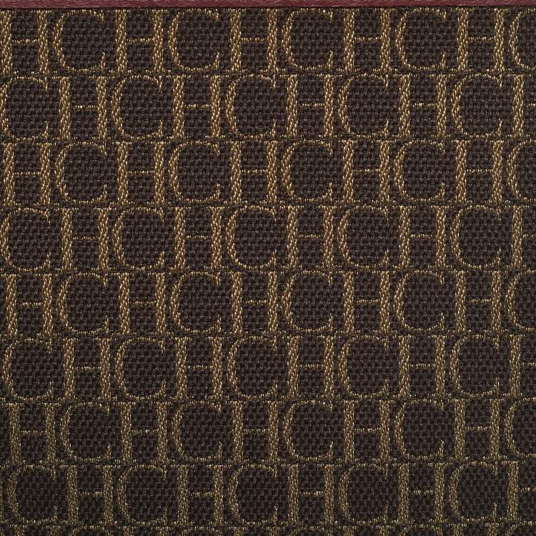 Pre Owned CH Carolina Herrera Continental Brown/Burgundy Monogram Canvas and Leather Pouch