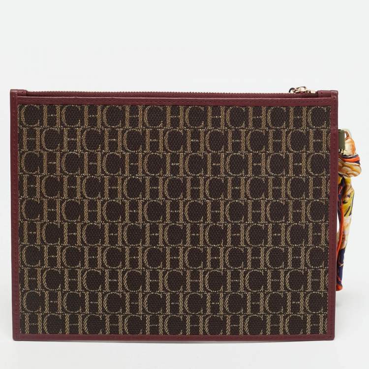 Pre Owned CH Carolina Herrera Continental Brown/Burgundy Monogram Canvas and Leather Pouch