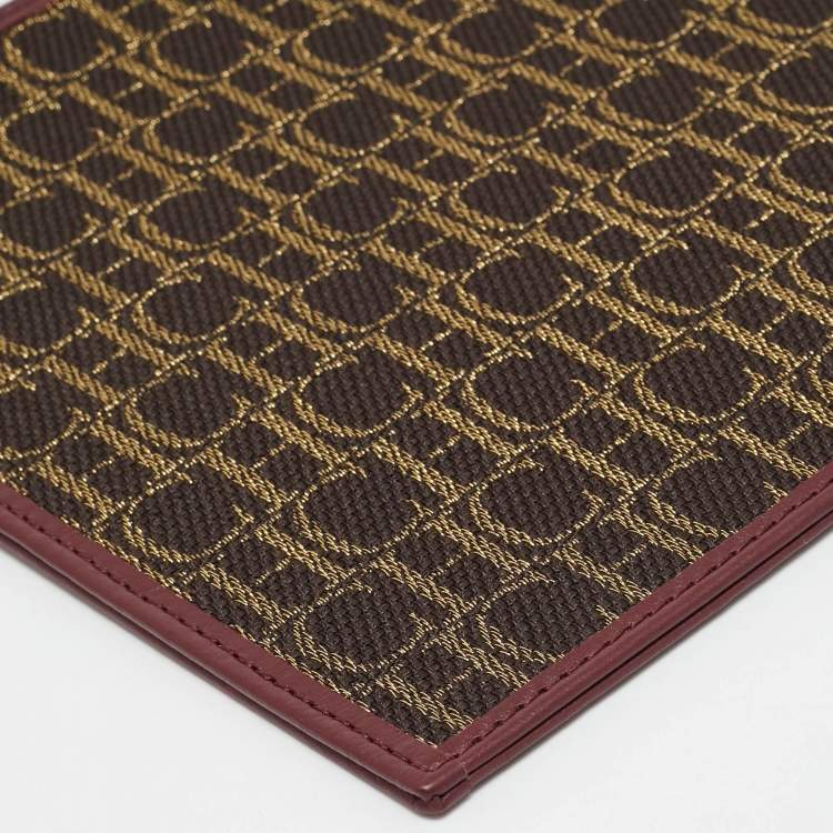 Pre Owned CH Carolina Herrera Continental Brown/Burgundy Monogram Canvas and Leather Pouch
