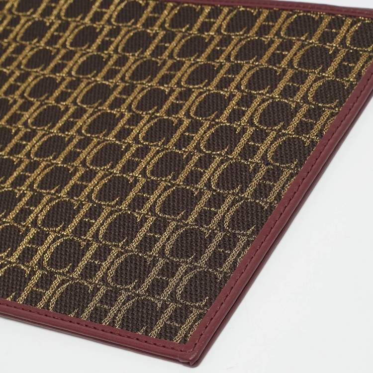 Pre Owned CH Carolina Herrera Continental Brown/Burgundy Monogram Canvas and Leather Pouch