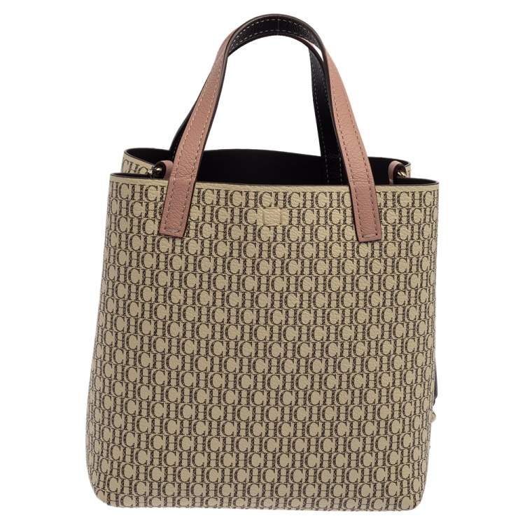 Pre Owned Carolina Herrera Beige/Pink  Monogram Coated Canvas and Leather Matryoshka Padlock Tote