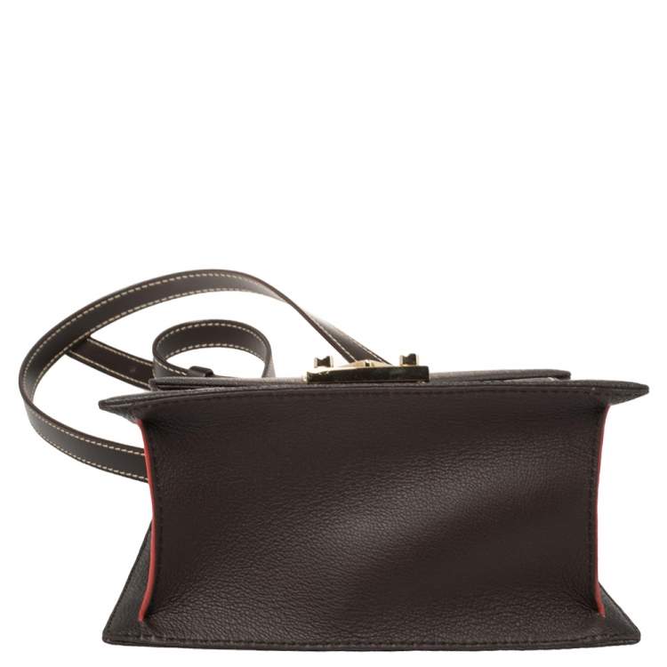 Pre Owned Carolina Herrera Brown Monogram Leather Flap Top Handle Bag