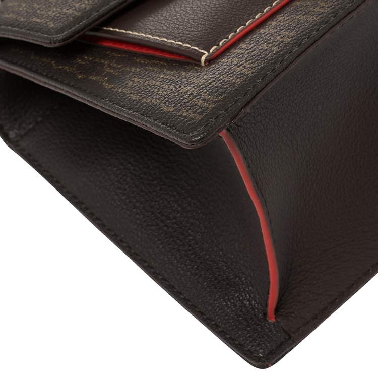 Pre Owned Carolina Herrera Brown Monogram Leather Flap Top Handle Bag