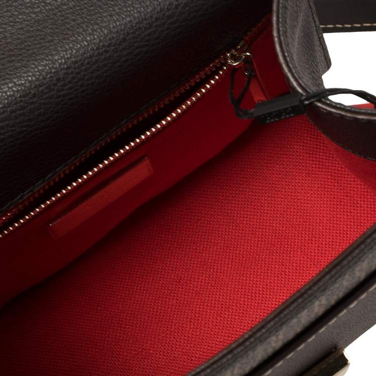 Pre Owned Carolina Herrera Brown Monogram Leather Flap Top Handle Bag