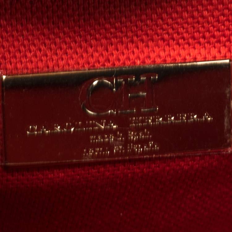 Pre Owned Carolina Herrera Brown Monogram Leather Flap Top Handle Bag