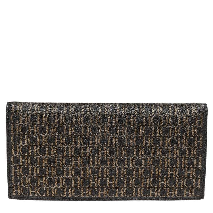 Pre Owned CH Carolina Herrera Brown-Red Leather Monogram Continental Wallet