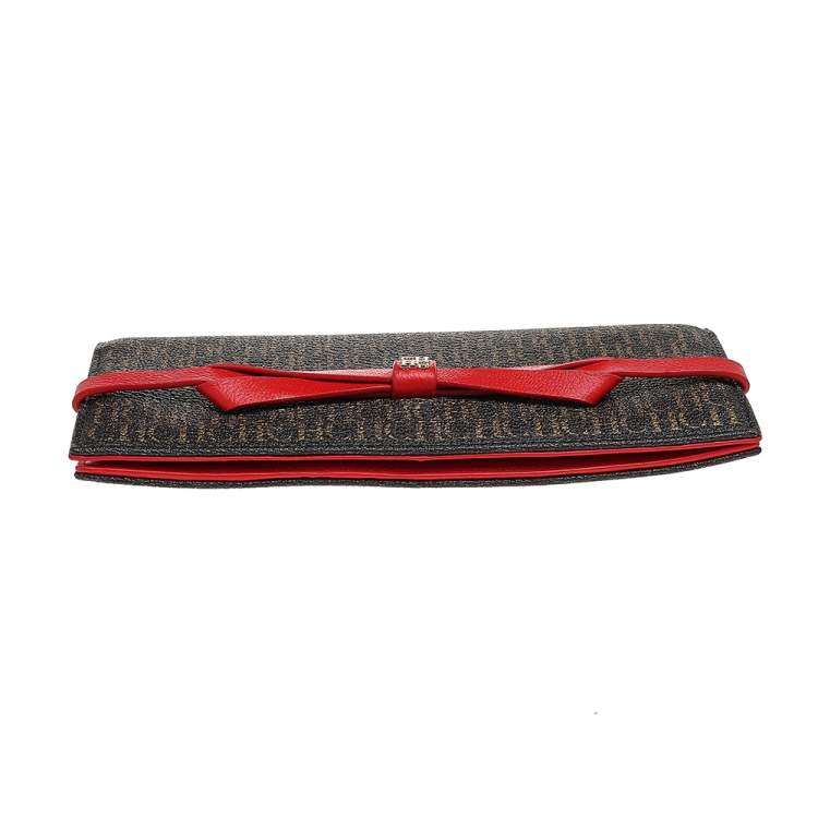 Pre Owned CH Carolina Herrera Brown-Red Leather Monogram Continental Wallet